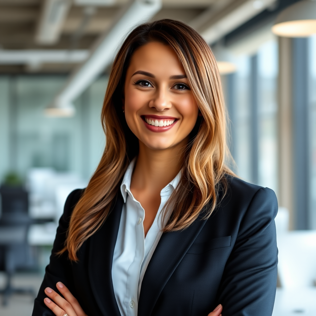 Professional headshot of Sarah Mitchell, Senior Financial Analyst at FinScope Neo, wearing business attire and smiling confidently in a modern office environment