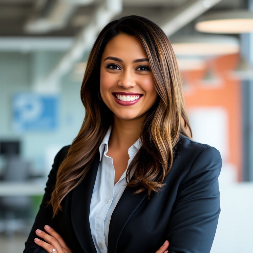 Professional headshot of Jennifer Rodriguez, Consumer Finance Advisor at FinScope Neo, wearing business attire and smiling confidently in a modern office environment