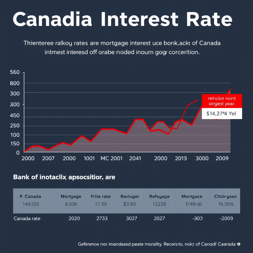 Canadian interest rate chart showing Bank of Canada rate trends over recent years with mortgage rate comparisons and refinancing opportunity indicators